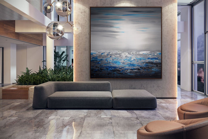 Silent lake - Custom Art - Original Contemporary Modern Abstract Paintings by Beach decor, seascape painting, Textured Art, Minimalist Art, Framed art Wall Art, Modern Wall Decor, Large painting, Local Art