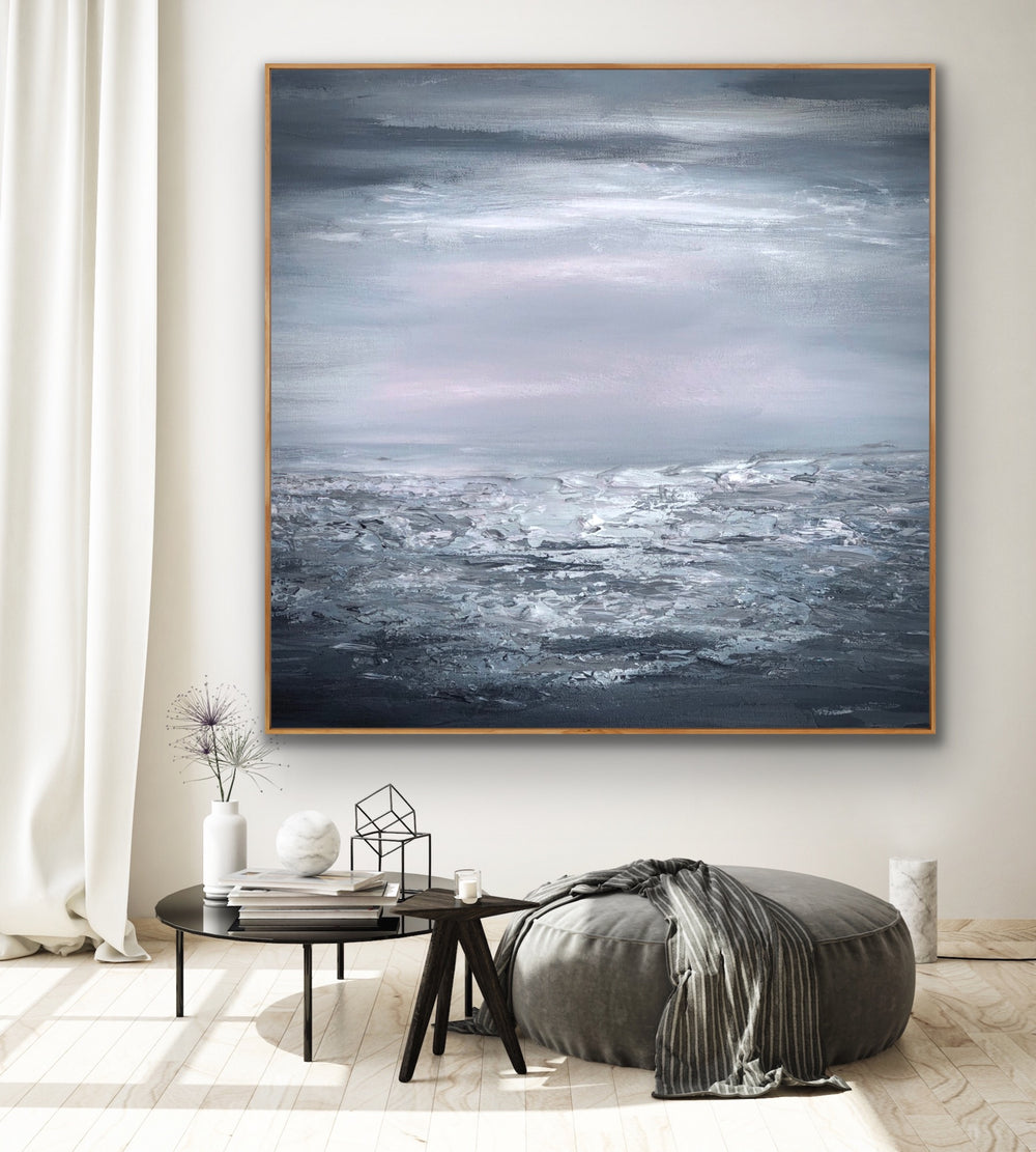 Stormy night - Custom Art - Original Contemporary Modern Abstract Paintings by Beach decor, seascape painting, Textured Art, Minimalist Art, Framed art Wall Art, Modern Wall Decor, Large painting, Local Art