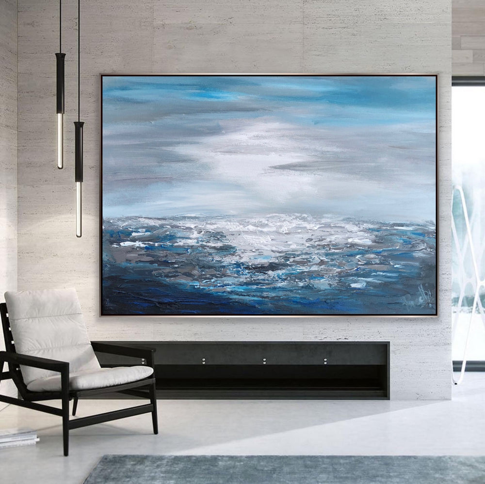 Cloudy sky - Custom Art - Coastal art, seascape painting, Abstract painting, Minimalist Art, Framed painting, Wall Art, Modern Wall Decor, Large painting, Local Artist