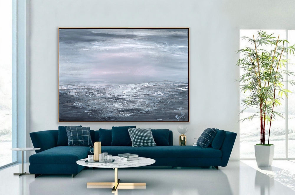 Stormy night - Custom Art - Coastal art, seascape painting, Abstract painting, Minimalist Art, Framed painting, Wall Art, Modern Wall Decor, Large painting, Local Artist