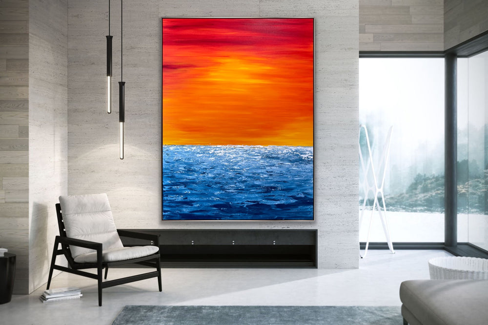 Sunny Beach - Custom Art - Coastal art, seascape painting, Abstract painting, Minimalist Art, Framed painting, Wall Art, Modern Wall Decor, Large painting, Local Artist